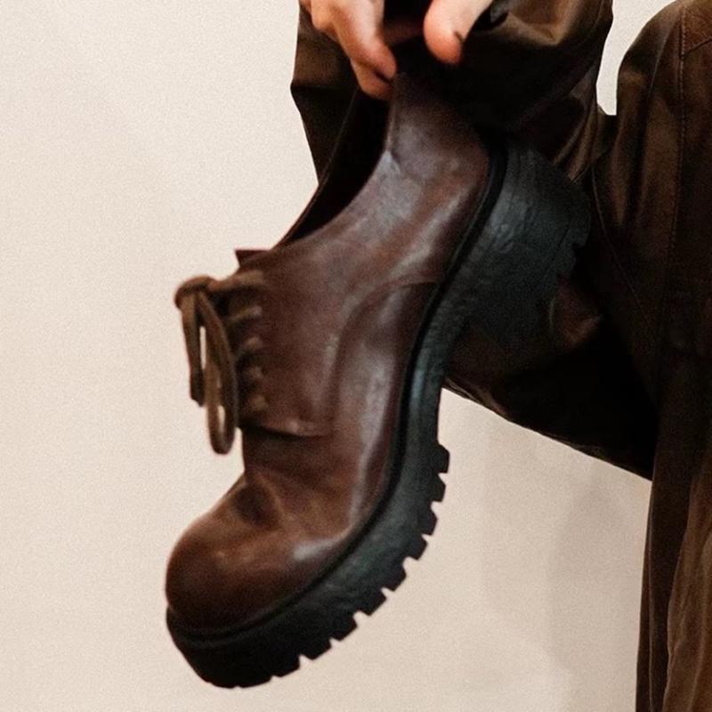 Retro Lace Up Platform Casual Shoes Women Round Toe Shallow Designer Shoes Comfort Lightweight Loafers for Ladies Zapatos Mujer