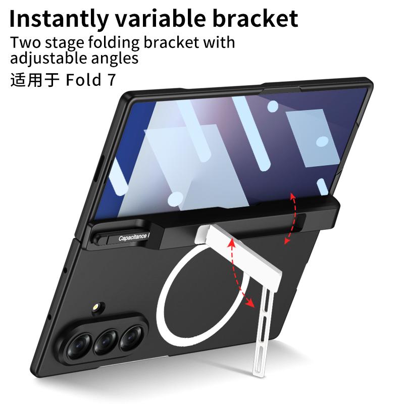 Magnetic Hinge Protection Kickstand Full Body Pen Slot Case for Samsung Galaxy Z Fold7 with Screen Glass Film +Stylus Pen