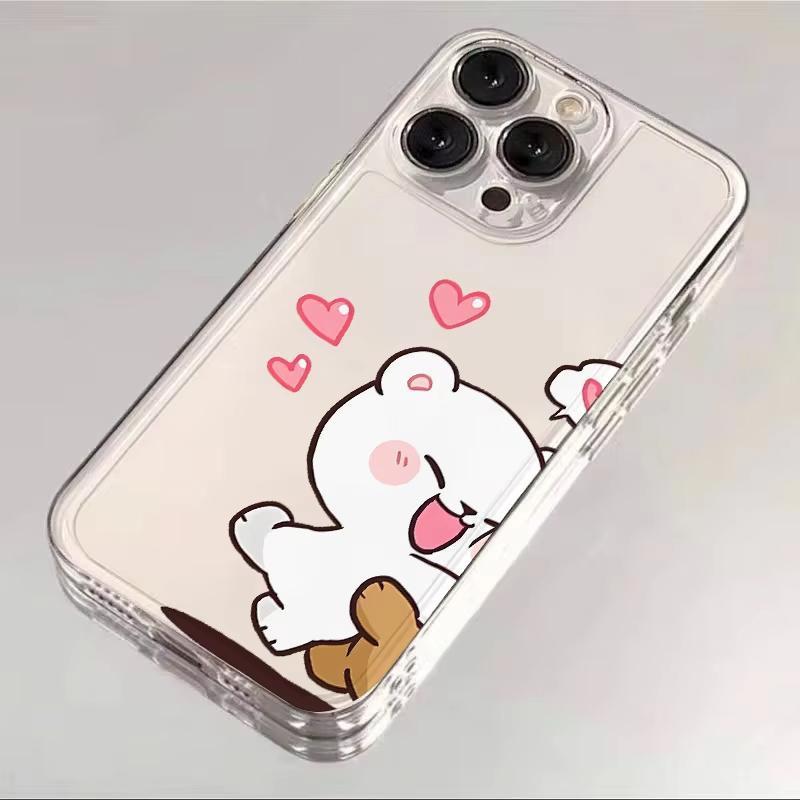 Funny Cartoon Animal Bear Couple Phone Case For iPhone 17 Pro Max 16 15 Pro 14 13 Mini 12 11 17Air 16 Plus Clear Bumper Cover