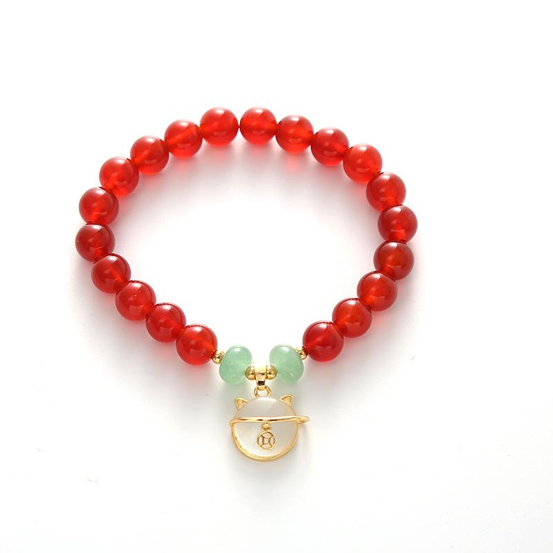 Agate bracelet Lucky cat pendant braceletfashion women daily jewelry gift