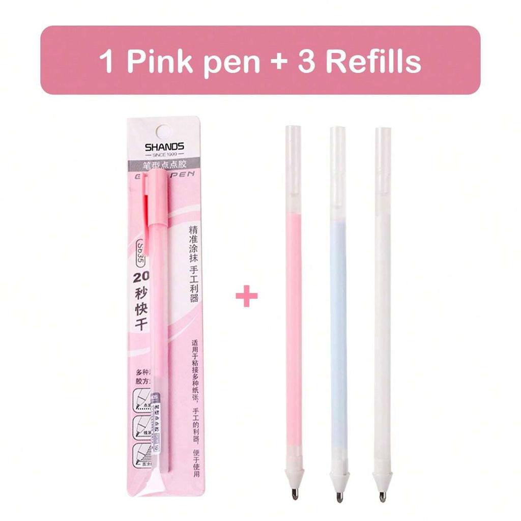 1+3Pcs Macaron Dispensing Pen Student Diy Hand Account Manual Quick-drying Glue Dispensing School Office Supplies Stationery