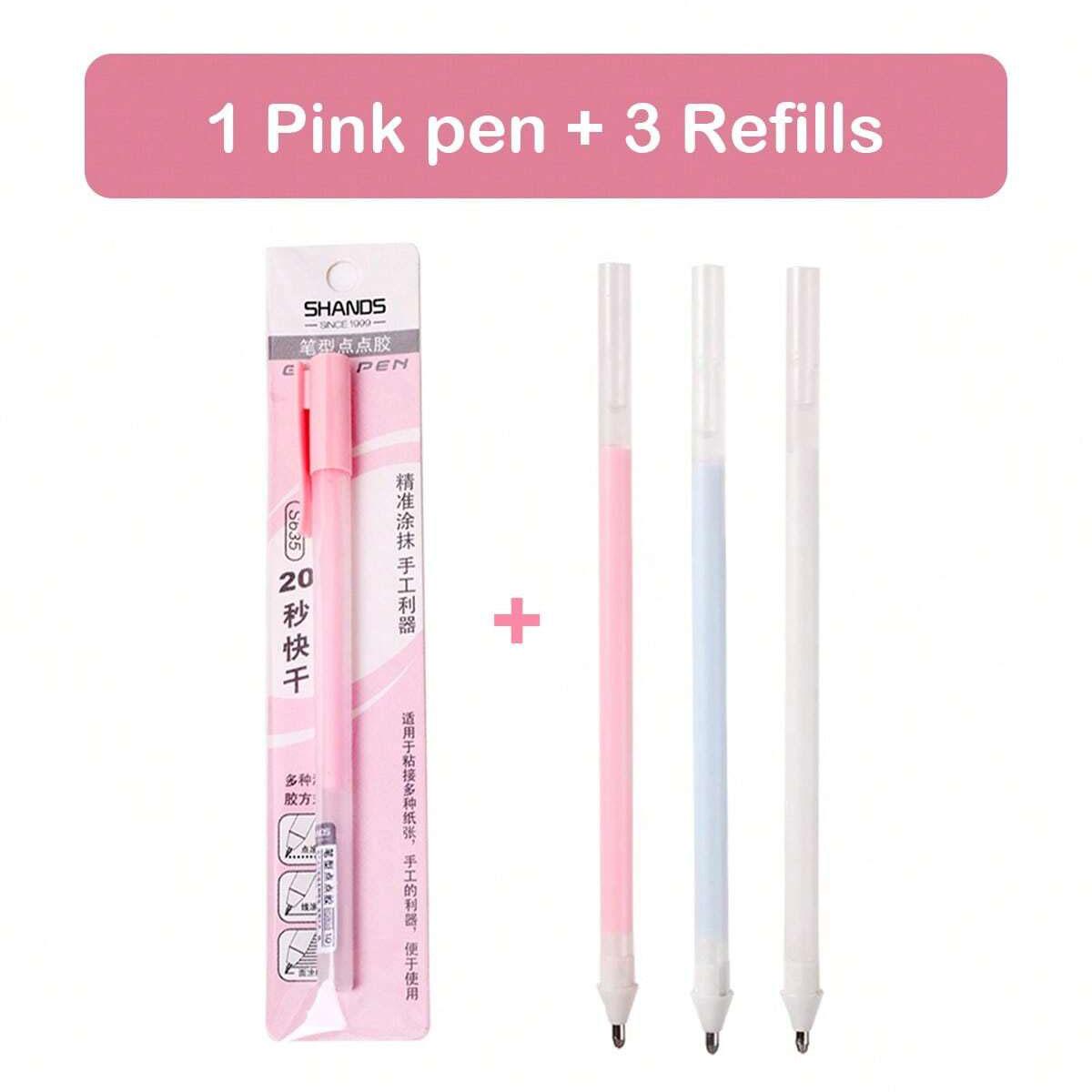 

1+3Pcs Macaron Dispensing Pen Student Diy Hand Account Manual Quick-drying Glue Dispensing School Office Supplies Stationery розовый