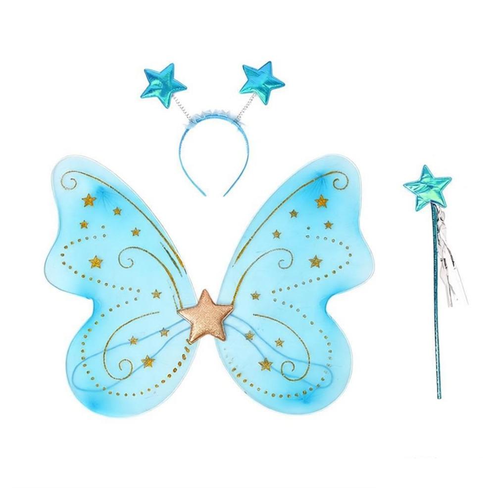 3Pcs/Set Sparkling Butterfly Wings Princess Hair Hoop Fairy Wand Fancy Dress Colorful Butterfly Costume Wings