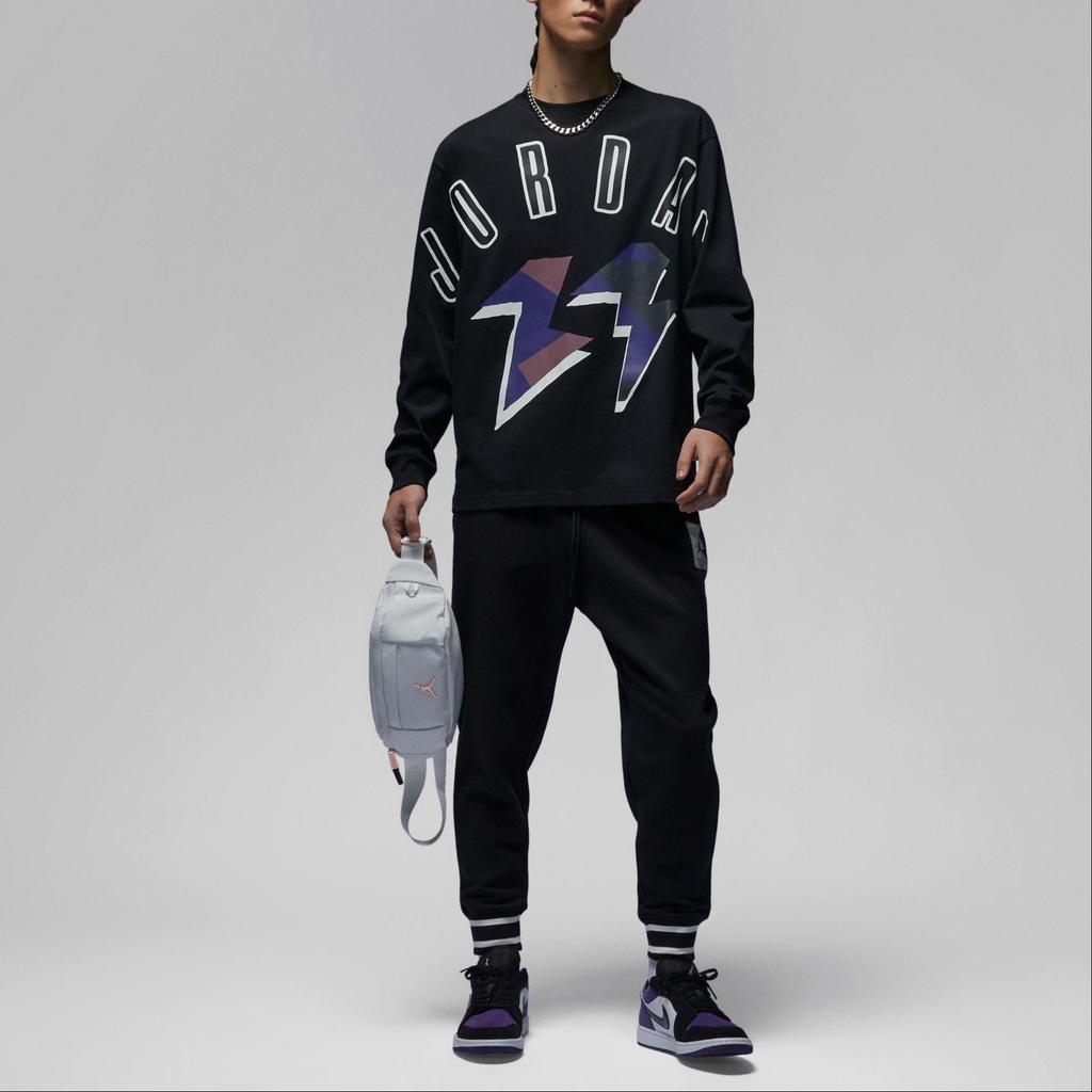 Jordan Flight MVP 85 Letter Print Sport Casual Crew Neck Long Sleeve Drop Shoulder T-Shirt Men Tops Black FD6944-010
