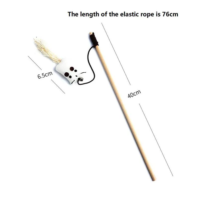 Interactive Cat Feather Teaser Toy Wooden Wand Stick with Linen Mouse for Kitten Play Pet Supplies
