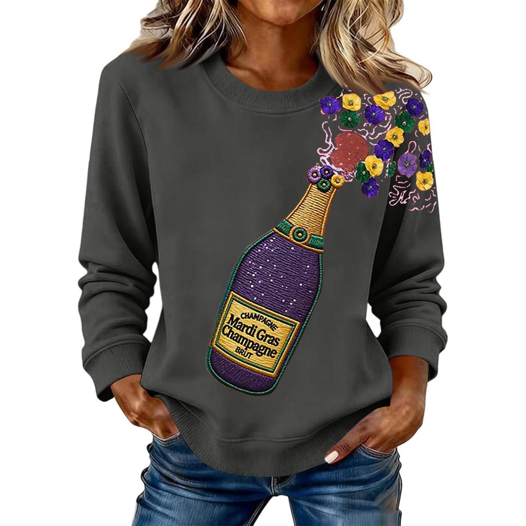 Damenmode Bedrucktes Langarm Locker Rundhals Sweatshirt Top