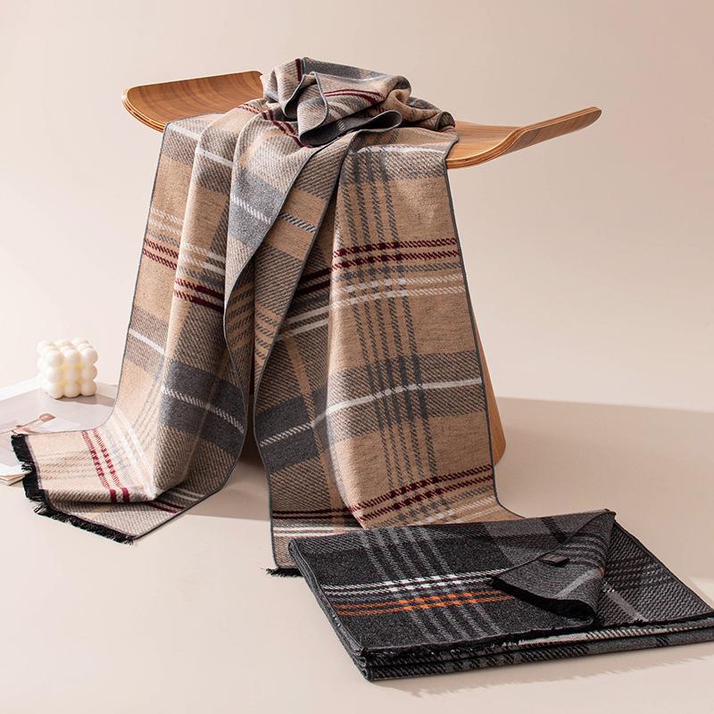 Mulberry silk silk scarf high-end light luxury plaid men's and women's same scarf silk brushed long scarf commuter high-end silk scarf