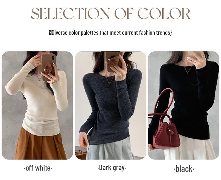 Women's One-Shoulder Wool Sweater - Slim, Comfortable, Solid Color Knit Base Layer, Long Sleeve