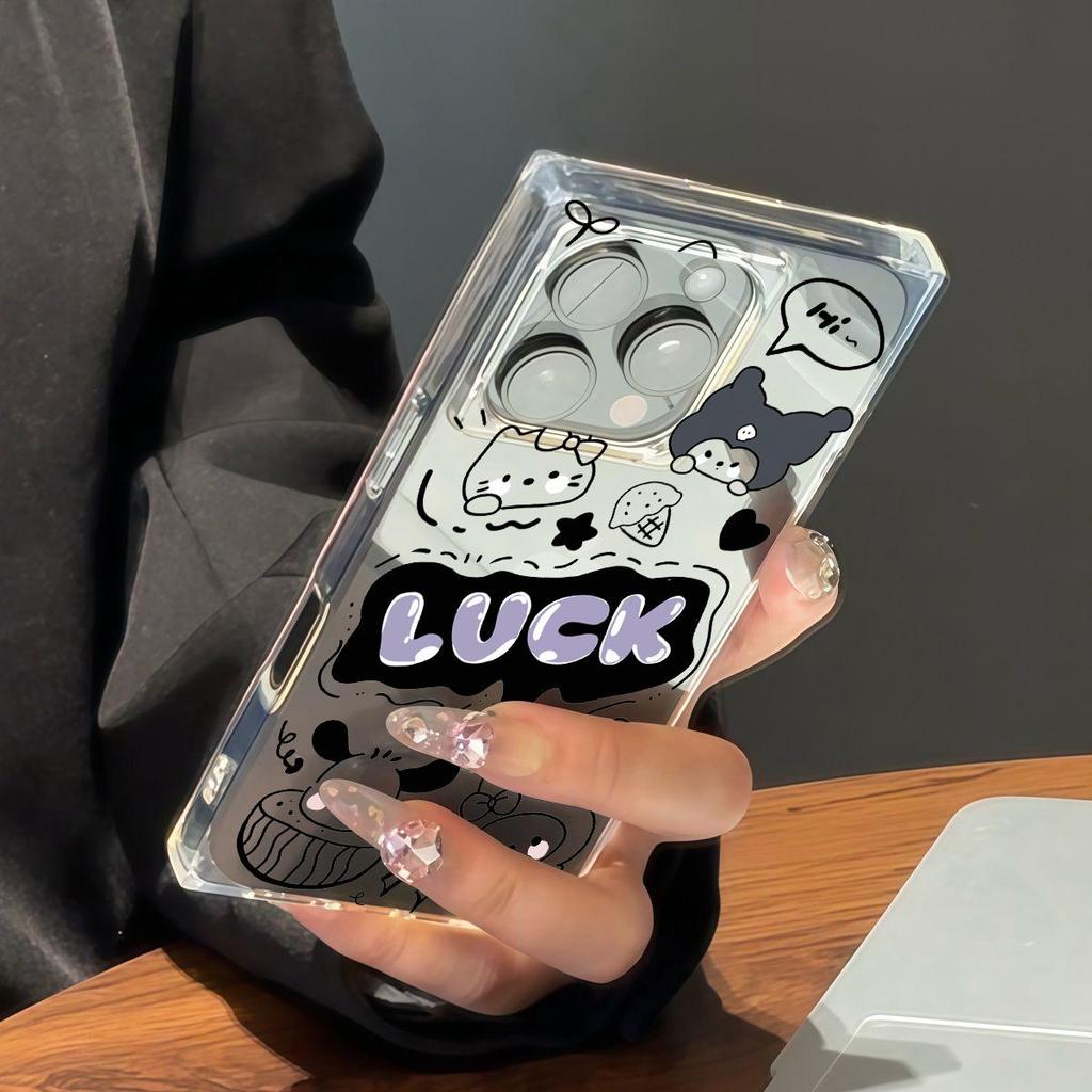 Transparent Square Back Tube Case Casing Protection For iPhone 14 Pro Max 13 16 ProMax 15 Plus 11 12 Anti-Oxygen,Lucky Cartoon Pattern