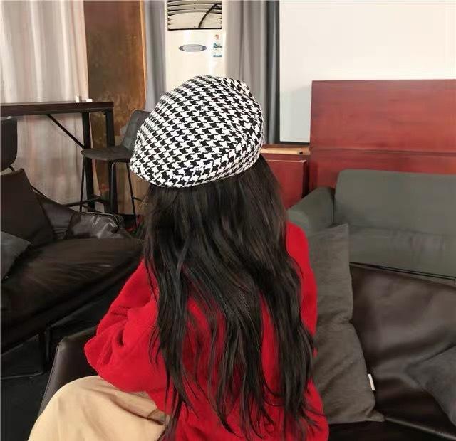 checkerboard spring and autumn beret children retro fashion flat top beanie painter hat