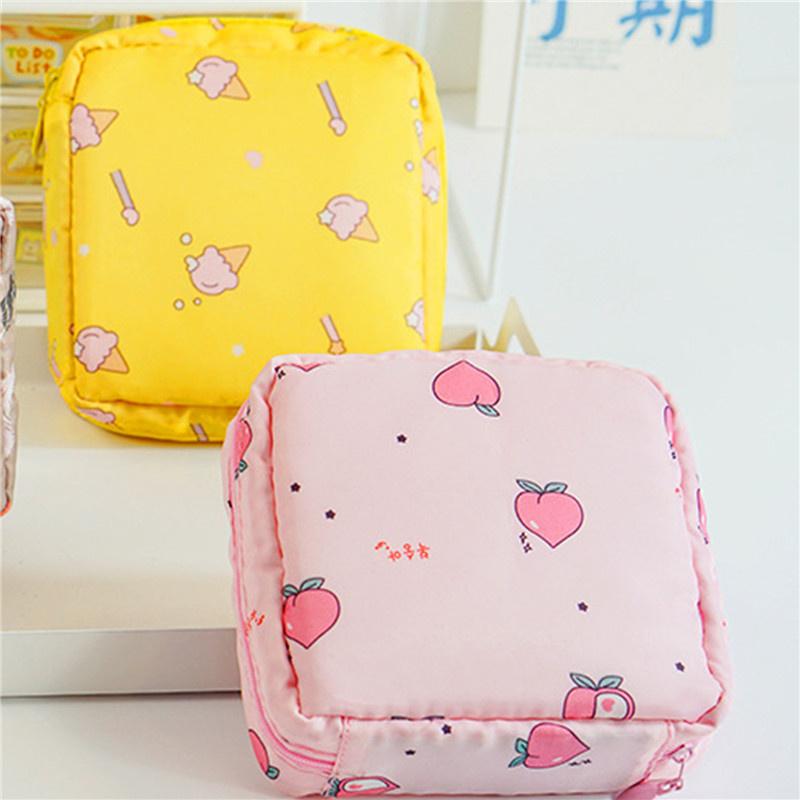 Women Tampon Storage Bag Cartoon Mini Sanitary Waterproof Napkin Toiletry Bag Travel Cosmetic Bag Makeup Pouch Data Cable
