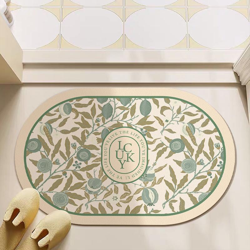 European Camellia Retro Diatom Mud Floor Mat Bathroom Toilet Door Water Absorption Non-slip Foot Mat Quick Drying Door Mat