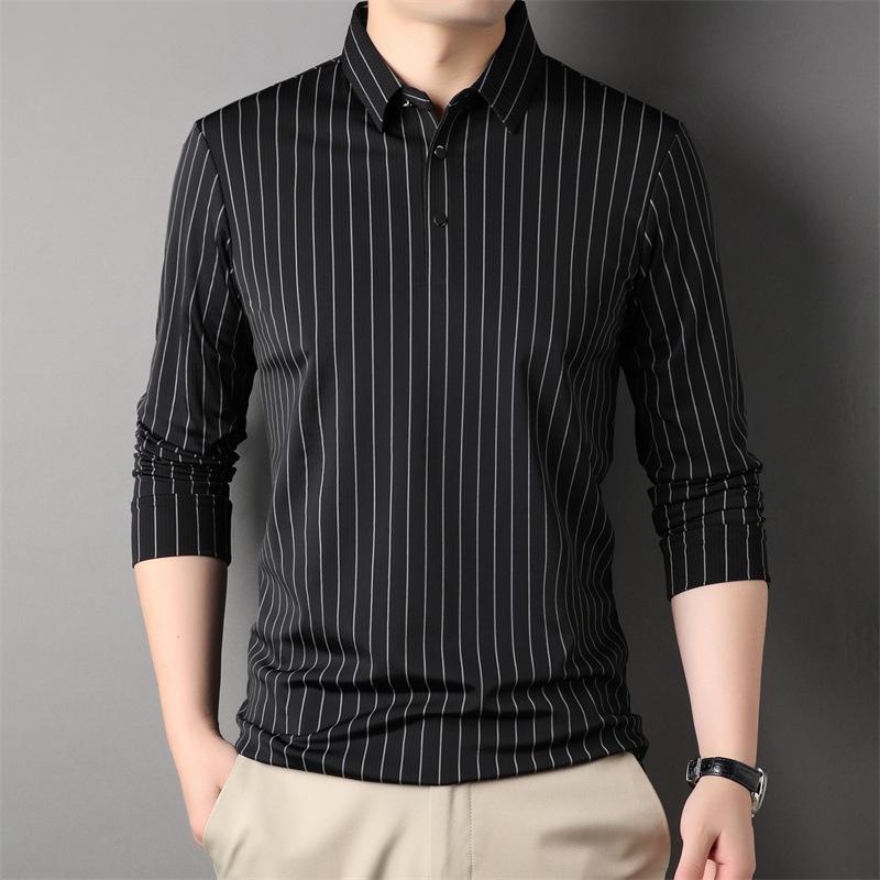 

Весна и осень, новая вертикальная полосатая футболка с длинными рукавами, молодежный мужской топ, не требующий глажки, повседневная мужская одежда, футболка XL