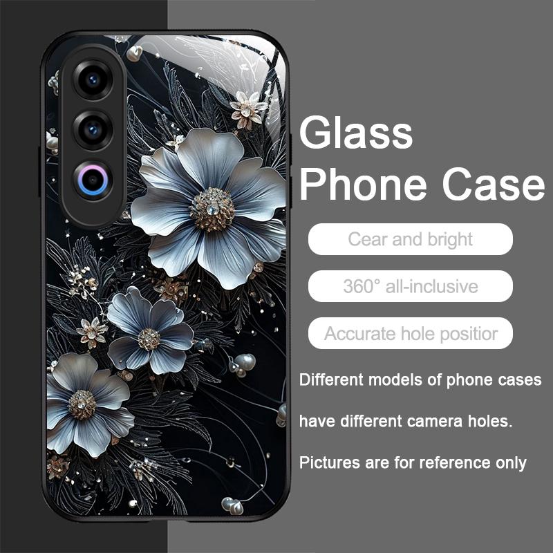 Vintage Floral Stylish Lotus Flower Tempered Glass Phone Case for OnePlus 13R 12 11 10 9 Nord CE4 3 2 Lite ACE2 ACE3 Pro Covers