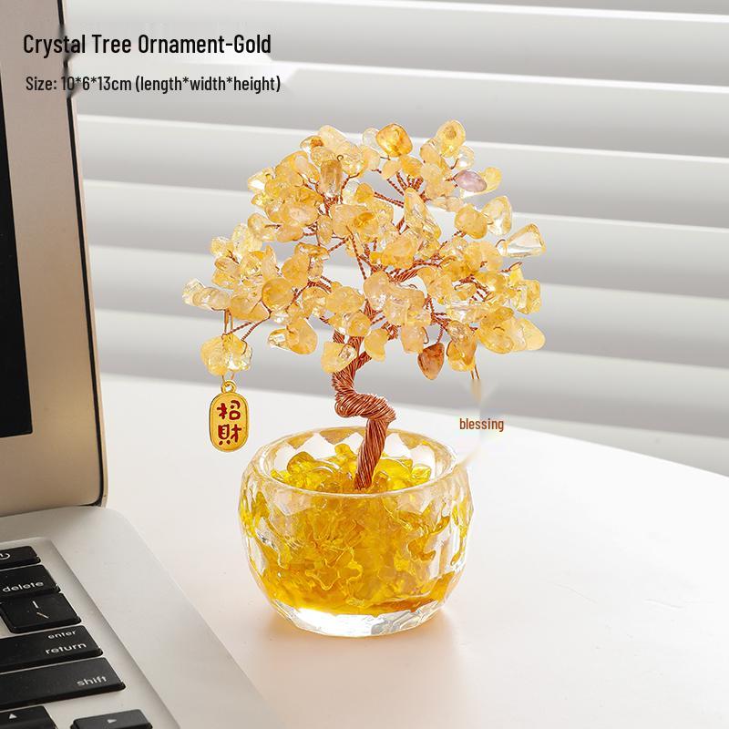 Citrine Money Tree Cat Ornament - Home, Office, Housewarming or Birthday Decoration