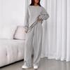 Women's Crew Neck Long Sleeve Loose Fit Sweatshirt and Elastic Waist Wide Leg Pants Two Piece Tracksuit