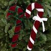 Reusable Holiday Party Pendant Velvet Christmas Candy Cane Ornament, Fabric Decoration with Retro Ornaments Bow, Xmas Tree Hanging Decor for Pendants