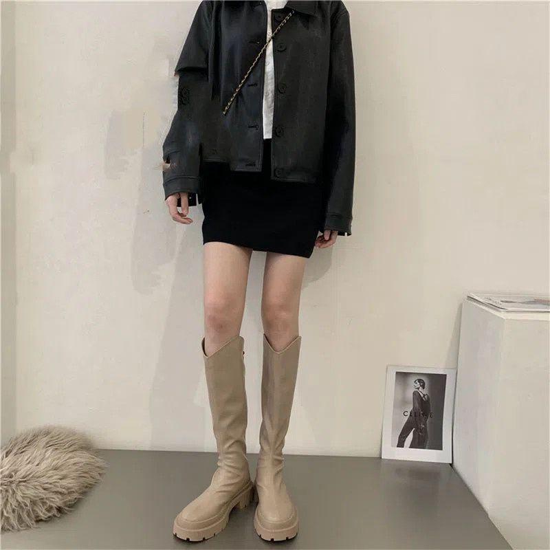 Chelsea platform boots women's small autumn and winter new 2025 solid color Martin boots high boots knight boots