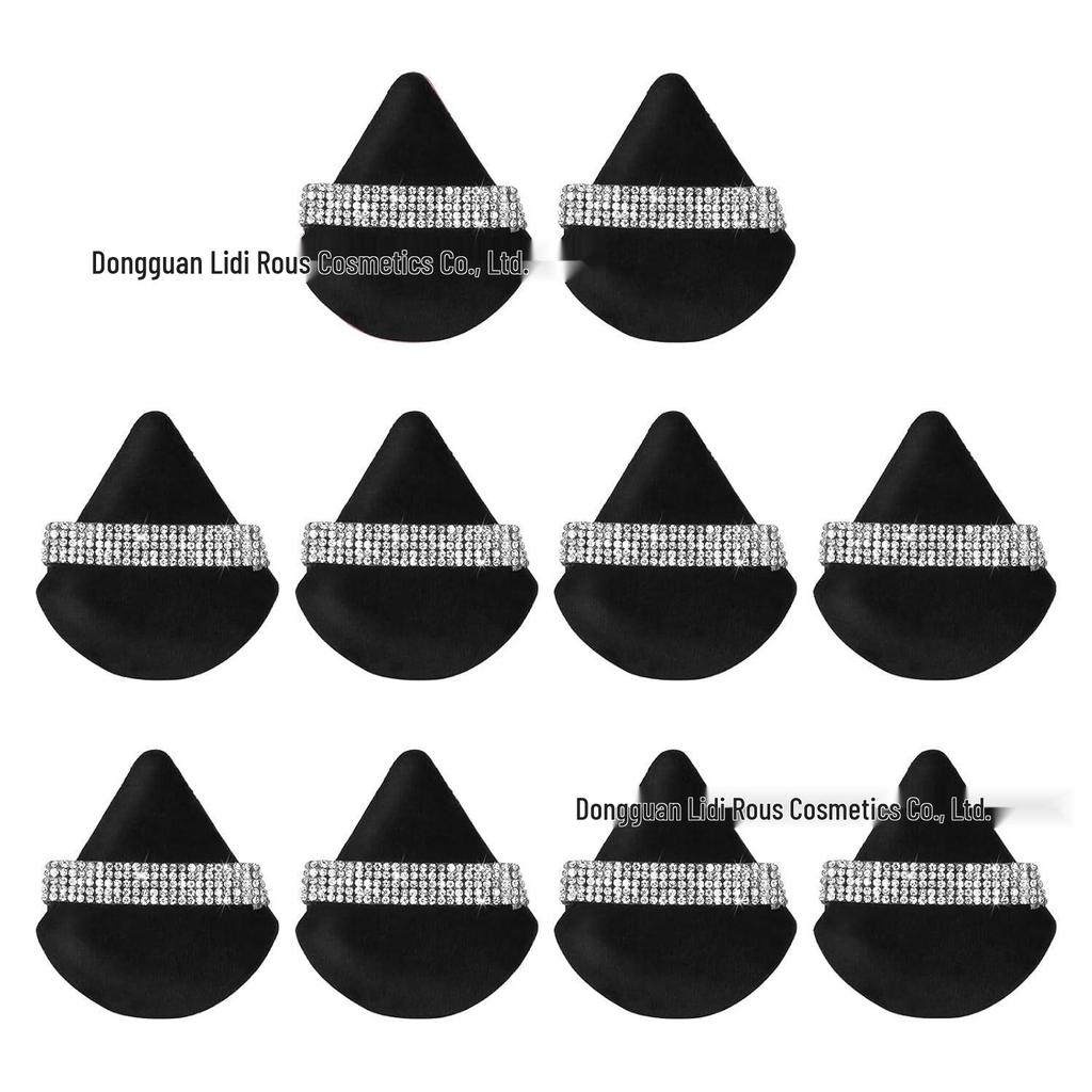 Kristalfluweel Witte Driehoekige Poederkwast met Zilveren Diamantlint – Superzachte Make-up Accessoire