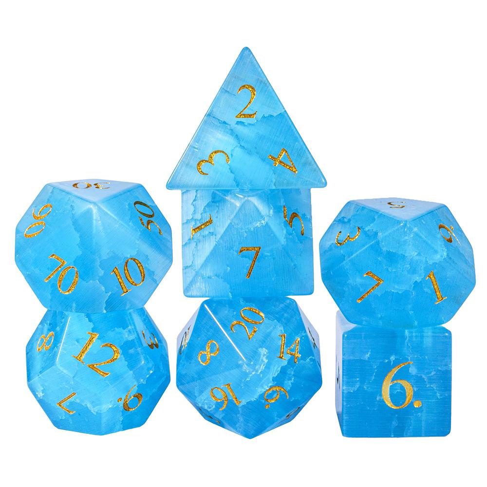 Cusdie Glass DND Dice Set 7-Die Handmade Shattered Glass D4-D20 Polyhedral Dice with Leather Box for Tabletop RPG Collection