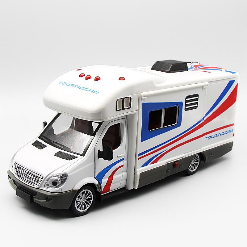 

1:32 Alloy Diecast Touring Car Model Toys 3 Doors Opened Sound Light Campervan RV Trailer Vehicles Childrens Toy Gift Collection белый