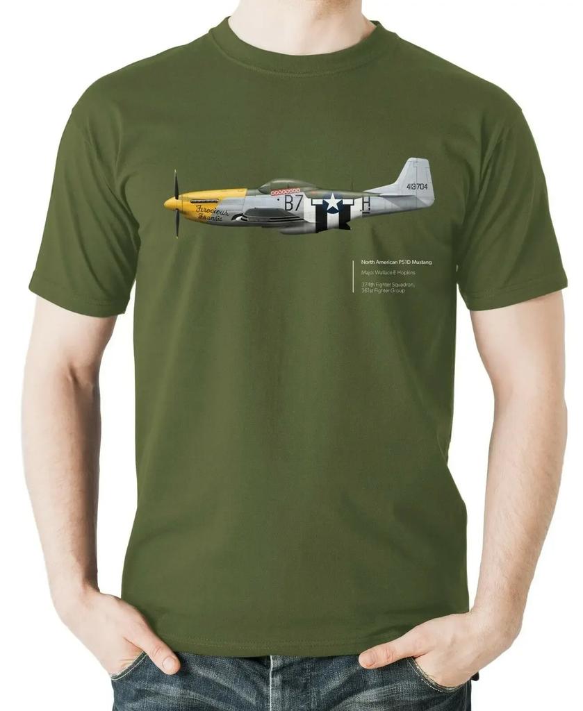 T-shirt Thème Aviation US Air Force P 51D Mustang Fighter 100% Coton Col Rond Été Manches Courtes Décontracté Homme Tailles S3XL