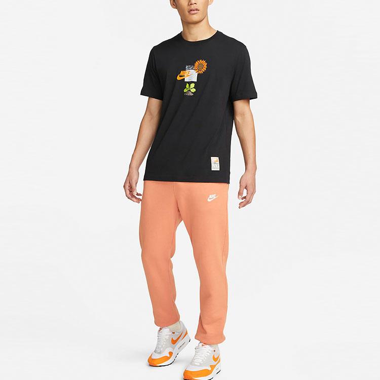 Nike Plant Pattern Print Round Neck Casual T-Shirt Men Tops Black DQ1034-010