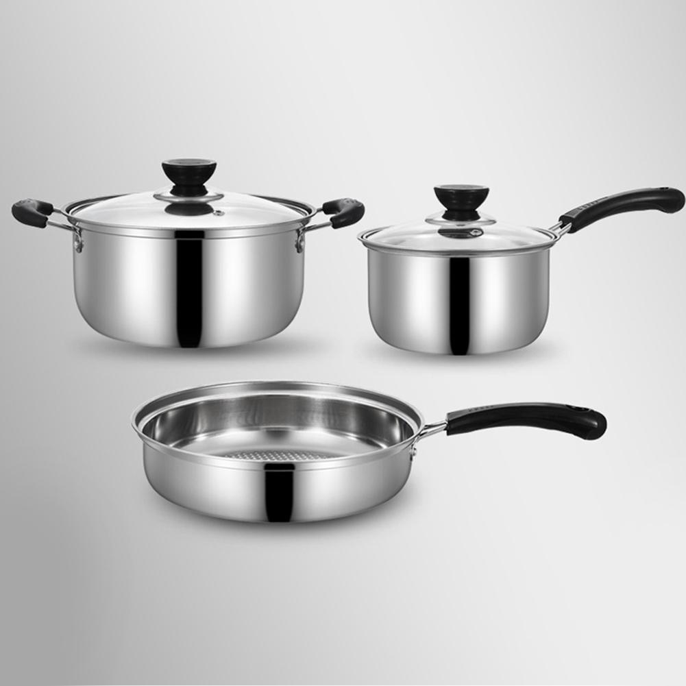 3pcs/Set Pot Stainless Steel Cookware of Frying Pan Milk Pot and Soup Pot Kitchen Utensil