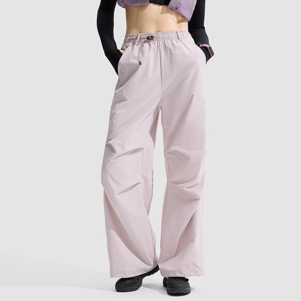 Li Ning Fitness Series Straight Loose Solid Color Mid Waist Knitted Sports Pants Women Bottoms Lotus-Pink-Purple AYKU730-2