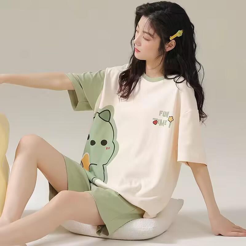 Summer Shorts Set Women's Pajamas Set Cute Cartoon Print Leisure Young Girls Sleepwear Short Sleeve Tops and Shorts Pijamas Women Homewear