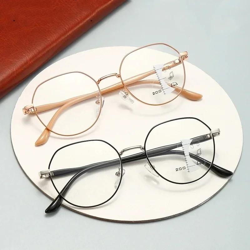 Neuer Stil Multifokale Lesebrille Damen Runder Rahmen Nah und Fern Brille Herren Damen Luxus Vintage Dioptrien Presbyopie