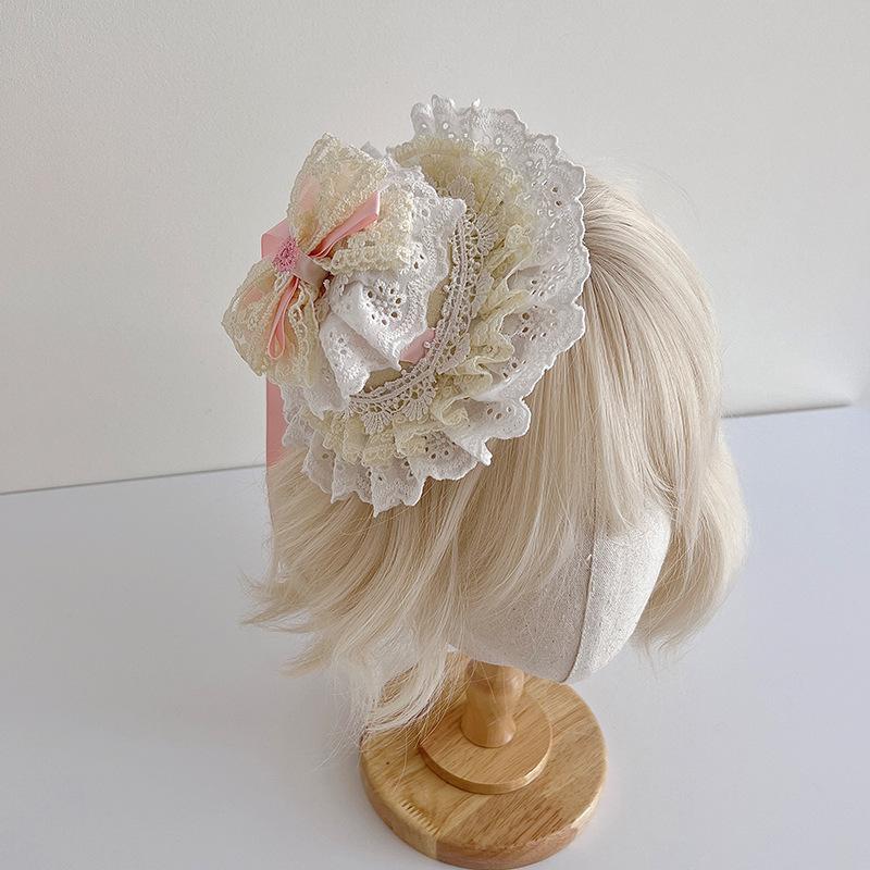 

1 шт. Винтажная кружевная шляпка-бант, заколка для волос, подходит для всех сезонов, Лолита, чаепитие/подарок лучшему другу. Изысканный мягкий дизайн розовый