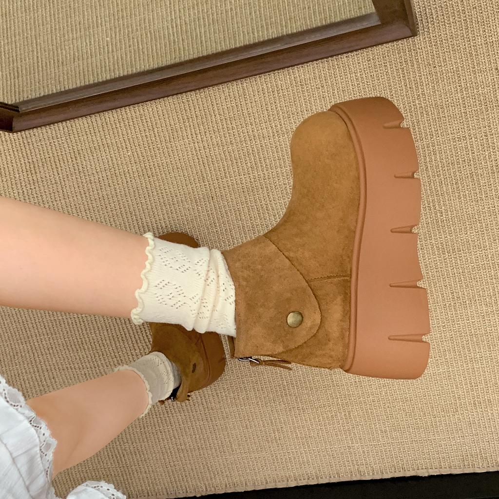 Vintage brown Maillard slim platform boots women's 2025 new autumn with skirt small height-increasing short boots