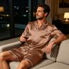Men's Short Sleeve Button Down Pajama Set with Sleep Shorts Soft Casual Two-Piece Nightwear for Home Size S-4XL