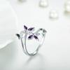 Inel Dama S925 Silver Ring with Zircon and Purple Crystals Adjustable Opening
