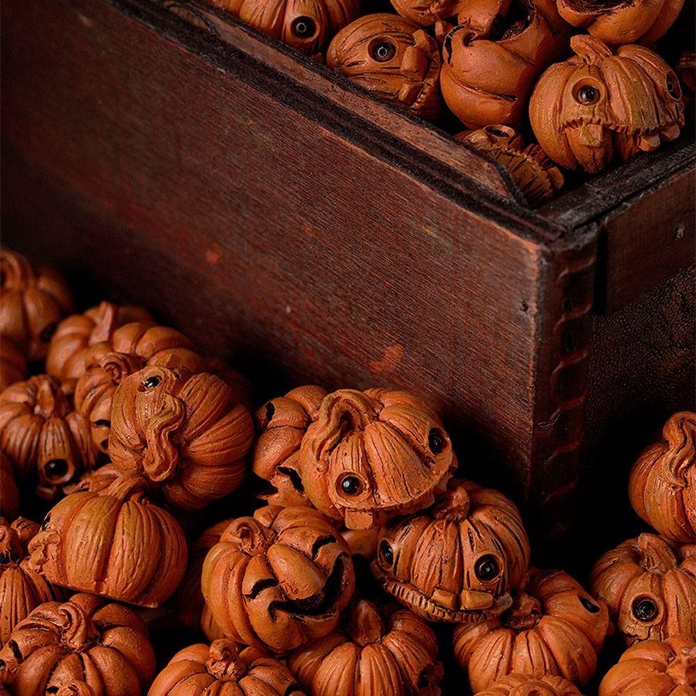 16Pcs Resin Miniature Halloween Decor Creative Resin Pumpkin Statue  Home Decoration
