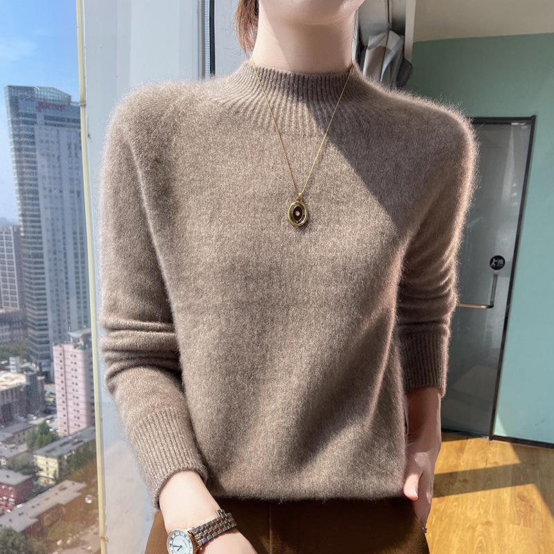 100% Pure Wool Thick Knit Half-High Neck Sweater - Luxurious Cashmere Base Layer for Autumn/Winter