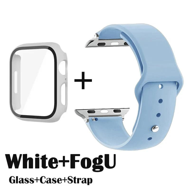 Glass+Case+Strap for Apple Watch Band 42mm 44mm 41mm 40mm 38mm 45mm 49mm Screen Protectors for Apple IWatch Series 8 7 6 SE 5 4