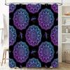 Purple Blue Mandala Shower Curtain Waterproof Bathroom Decor for Bathtub Size 69x70 inches Black Background with Flowers (Set)