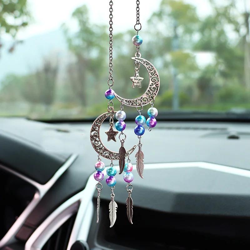 Car Rearview Mirror Pendant, Butterfly Dream Chaser, Lunar Rover Interior Pendant, Colorful Bead Wind Chime Car Pendant