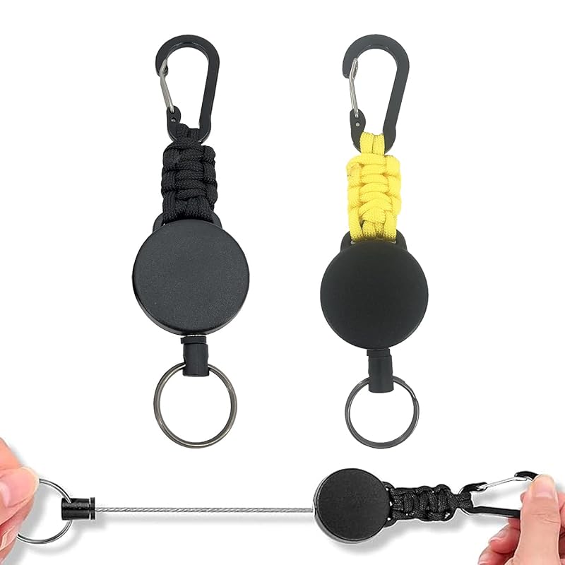

[DMEEK] set of 2 reel keychain With carabiner Elastic reel type key reel multifunctional sturdy Maximum 60cm Loss prevention metal wire hanging name