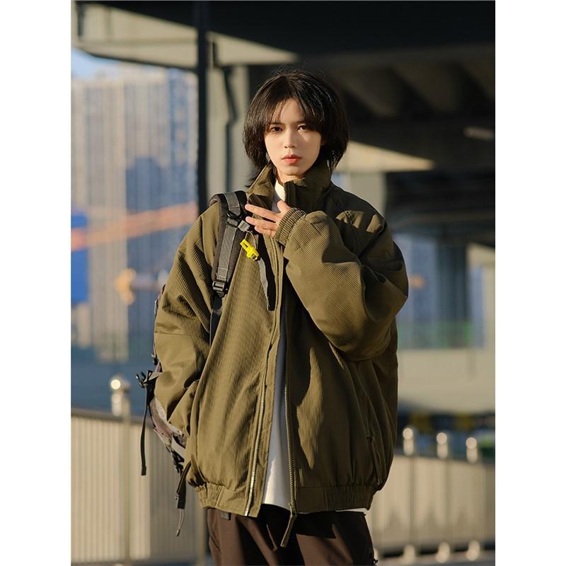 Japanese Vintage Winter Thick Warm Solid Basic Cotton Puffer Jacket Loose Fit Men Women