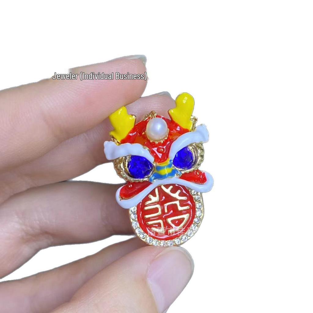 Elegant Red Pearl Festive Brooch: Lion Dance Pin for Women - Versatile and Stylish