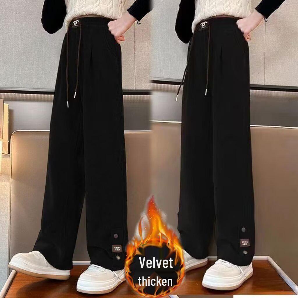 

Girls 2025 Fleece-lined Wide-leg Pants, Autumn & Winter Fashion, Thick & Loose Fit, for Middle & Big Kids. 140 cm