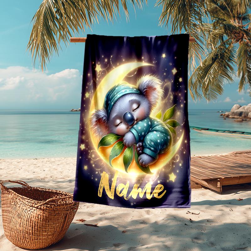 Custom Name Ultra-Soft Beach Towel with Koala Theme,Ideal for Pool - Camping, Diving - Perfect Travel Essential, Vibrant Beach Towel.