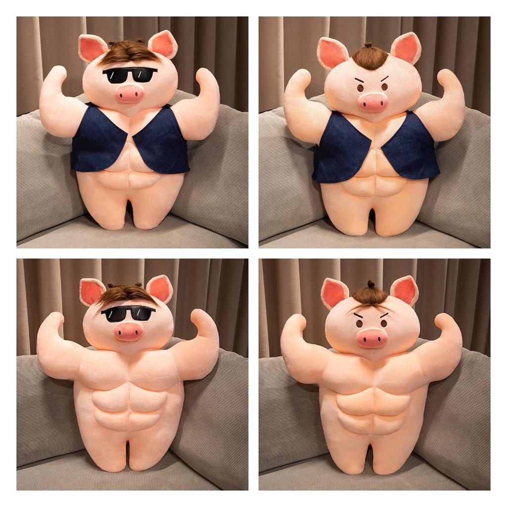 Lustiges Muskel-Schwein Plüschtier mit Bauchmuskeln Cartoon-Stil Weich und Kuschelig Tolles Geschenk für Freunde und Kinder 55cm Höhe