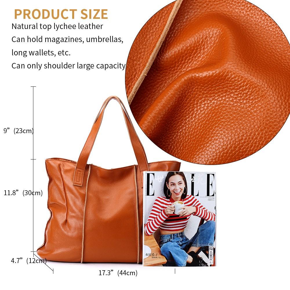 Genuine Leather Tote Bag for Women, Top Grain Cowhide Shoulder Handbag, Large Capacity A4 Work Bag, Soft Texture Commuter Purse, Vintage Style