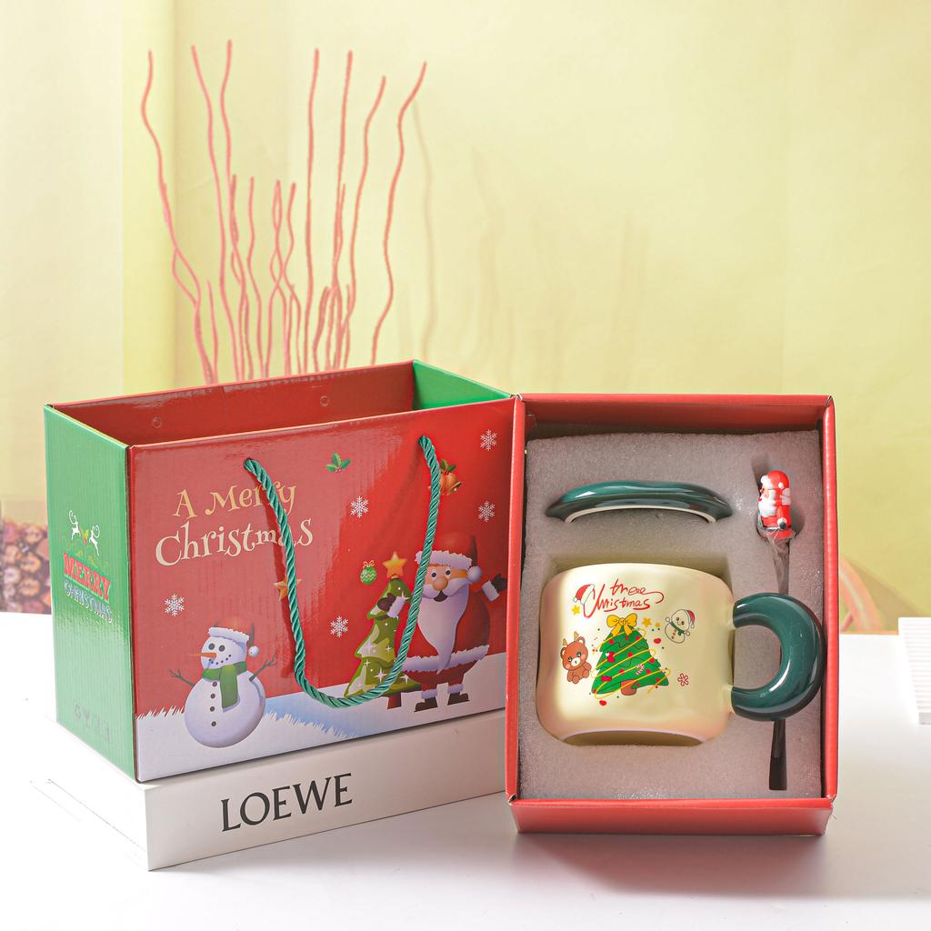 Gift Box Set Christmas Cute Ceramic Cup with Lid Spoon Men and Women Couple Mug High Value Water Cup Opening Gift
