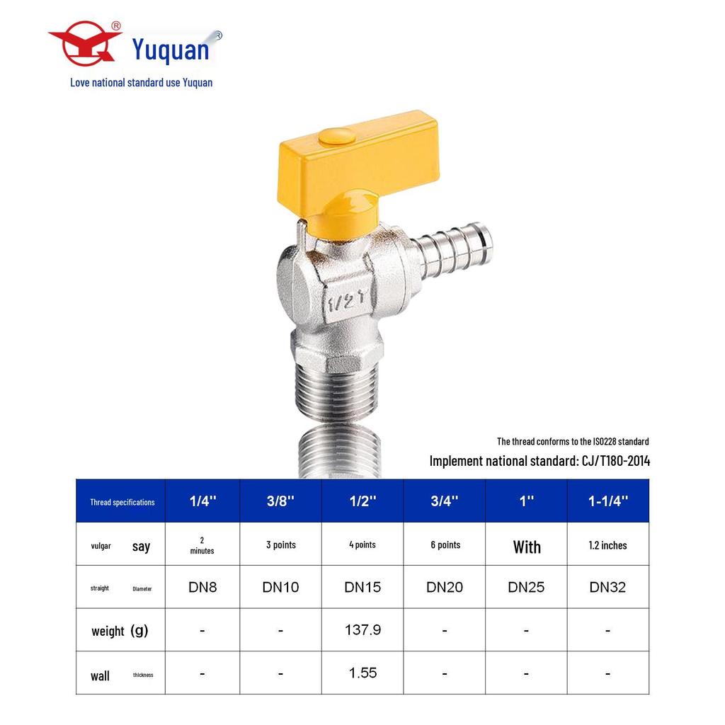 Nickel-Plated Brass Right Angle Gas Valve for Home Improvement - Male & Female Threads