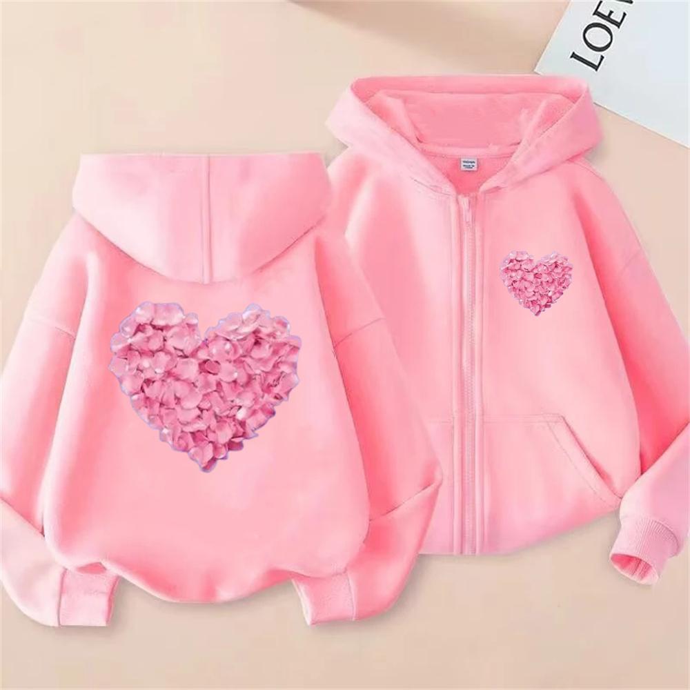 Heart Shape Coat Children Festival Gifts Zipper Style Hoodies Girls Boys Age 3-12 Kids Fashion Black Pink Fashion Sweatshirt